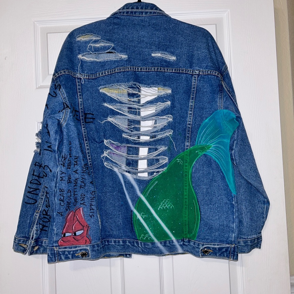 Oversized hand painted little mermaid jean jacket